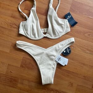 Hollister Ivory Ribbed Bikini Set